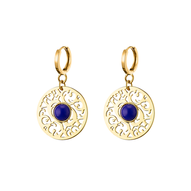 Women's Earrings Oxette 03X15-00382 Byzance Gold Plated Bronze With Blue Stone 2.4 Cm